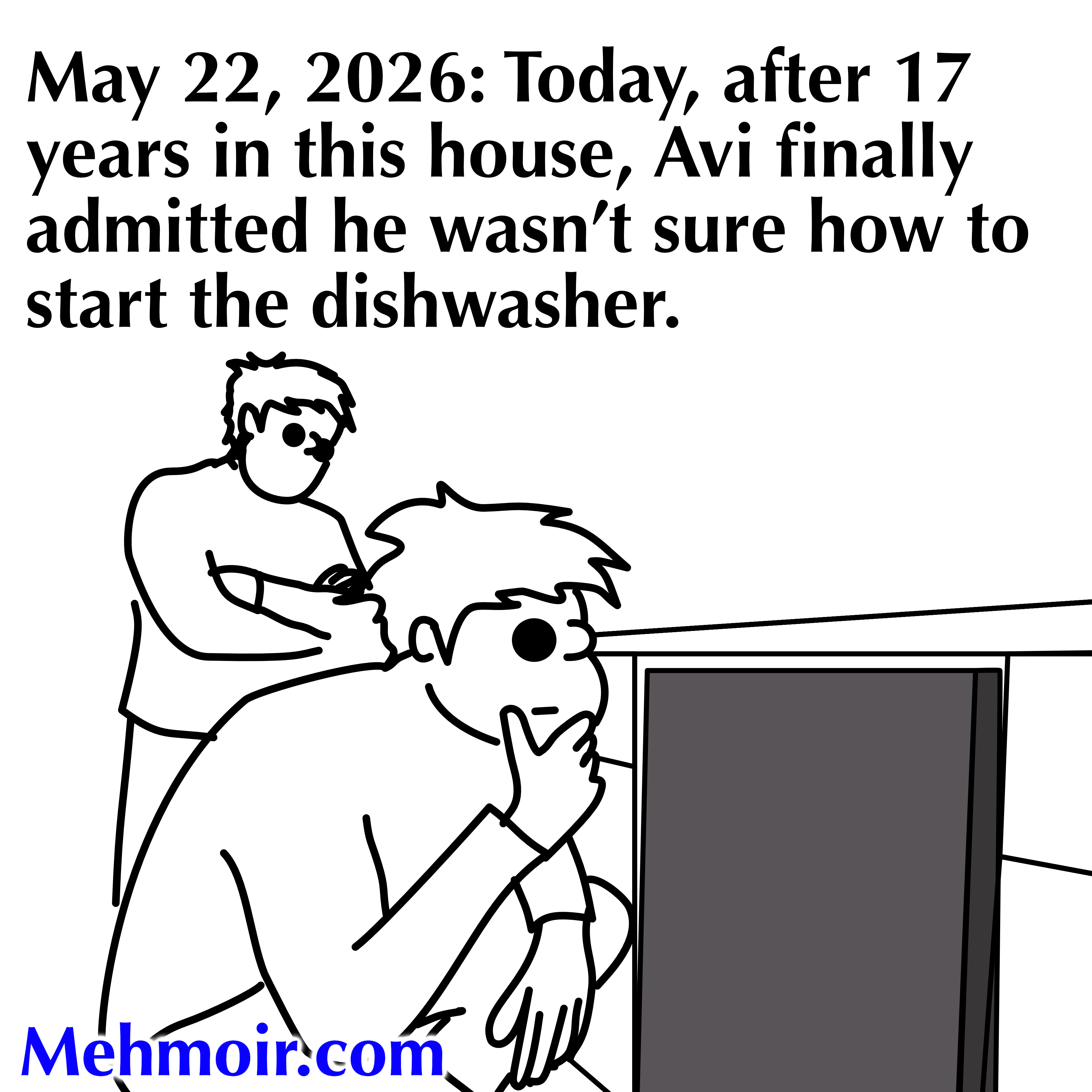 By keeping all of his cups and bowls upstairs, he has successfully avoided using the dishwasher for 17 years